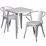 Flash Furniture Owen Indoor-Outdoor Table Set with 2 Arm Chairs, 27.75" x 27.75", Silver (CH31330270SIL)~#|#~sp81612745_sc7