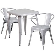 Flash Furniture Metal Indoor/Outdoor Table Set with 2 Arm Chairs; Silver (CH31330270SIL)