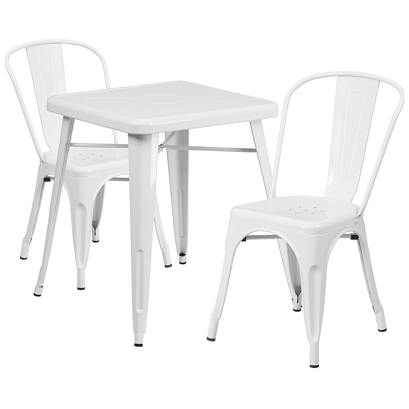 Flash Furniture Owen Indoor-Outdoor Table Set with 2 Stack Chairs, 27.75" x 27.75", White (CH31330230WH) image 1