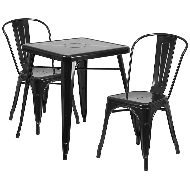 Flash Furniture Owen Indoor-Outdoor Table Set with 2 Stack Chairs, 27.75" x 27.75", Black (CH31330230BK) image 1