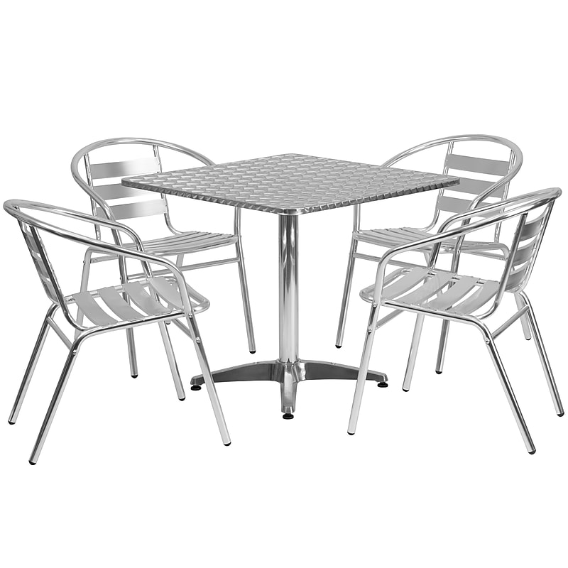 Flash Furniture Lila Indoor-Outdoor 31.5'' Square Table Set with 4 Slat Back Chairs, Aluminum (TLH32SQ017BCHR4) image 1