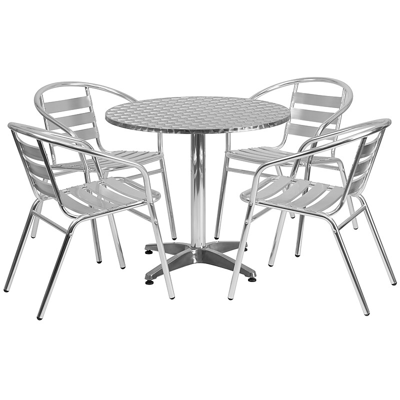 Flash Furniture Lila Indoor-Outdoor 31.5'' Round Table Set with 4 Slat Back Chairs, Aluminum (TLH32RD017BCHR4) image 1