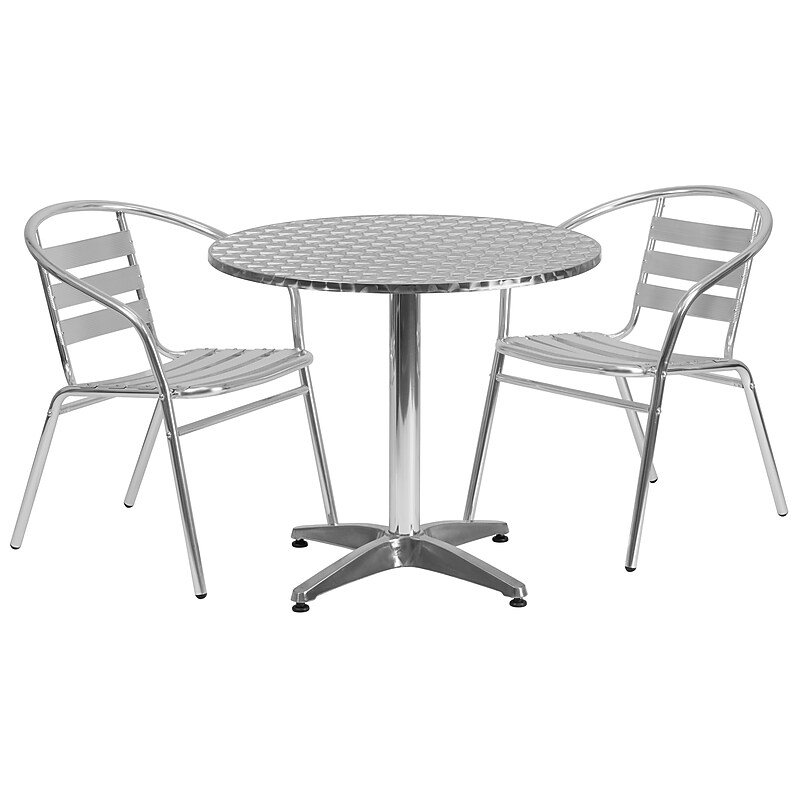 Flash Furniture Lila Indoor-Outdoor 31.5'' Round Table Set with 2 Slat Back Chairs, Aluminum (TLH32RD017BCHR2) image 1