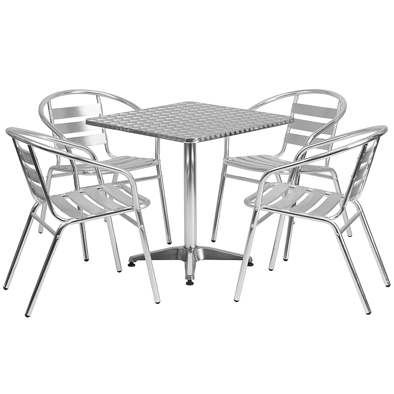 Flash Furniture Lila Indoor-Outdoor Table Set with 4 Slat Back Chairs, 27.5", Aluminum (TLH28SQ017BCHR4) image 1