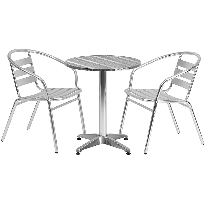 Flash Furniture Lila Indoor-Outdoor 23.5'' Round Table Set with 2 Slat Back Chairs, Aluminum (TLH24RD017BCHR2) image 1
