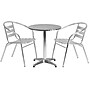 Flash Furniture Lila Indoor-Outdoor 23.5'' Round Table Set with 2 Slat Back Chairs, Aluminum (TLH24RD017BCHR2)~#|#~sp81613256_sc7