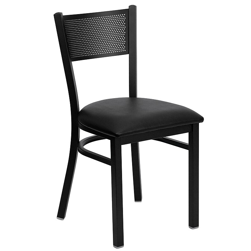 Flash Furniture Hercules Traditional Vinyl & Metal Grid Back Restaurant Dining Chair, Black (XUDG615GRDBLKV) image 1