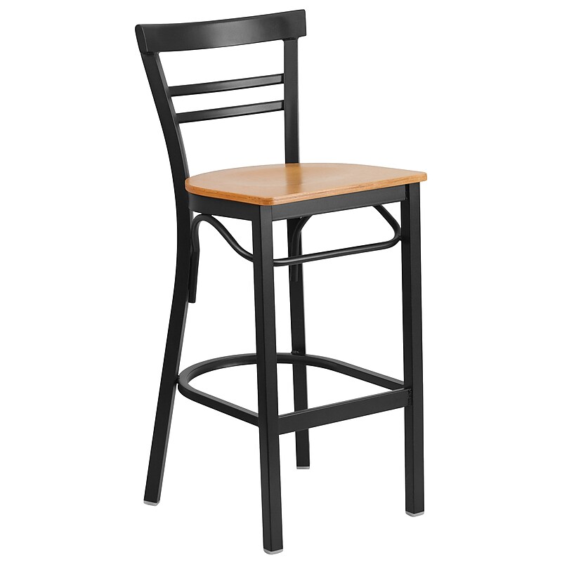 Flash Furniture HERCULES Series Traditional Metal Two-Slat Ladder Back Restaurant Barstool, Black/Natural Wood (XU6R9BLADBARNTW) image 1
