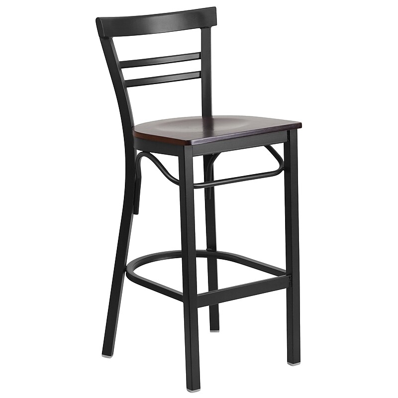 Flash Furniture HERCULES Series Traditional Metal Two-Slat Ladder Back Restaurant Barstool, Black/Walnut Wood (XU6R9BLADBARWAW) image 1