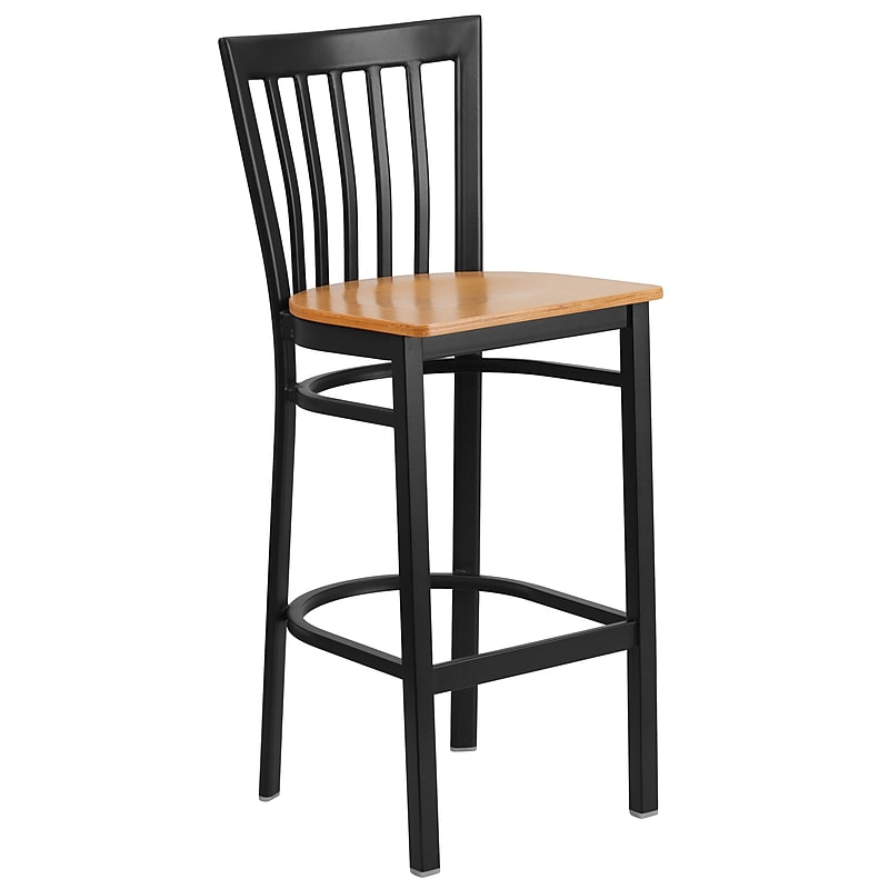 Flash Furniture HERCULES Series Traditional Metal School House Back Restaurant Barstool, Black/Natural Wood (XU6R8BSCHBARNTW) image 1