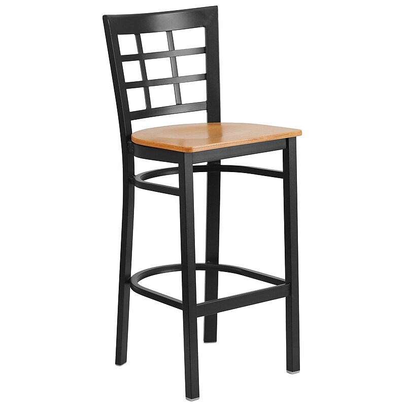 Flash Furniture HERCULES Series Traditional Metal Window Back Restaurant Barstool, Black/Natural Wood (XU6R7BWINBARNTW) image 1