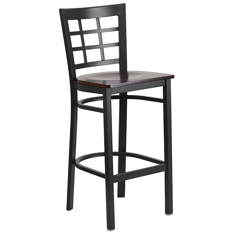 Flash Furniture HERCULES Series Traditional Metal Window Back Restaurant Barstool, Black/Walnut Wood (XU6R7BWINBARWAW) image 1