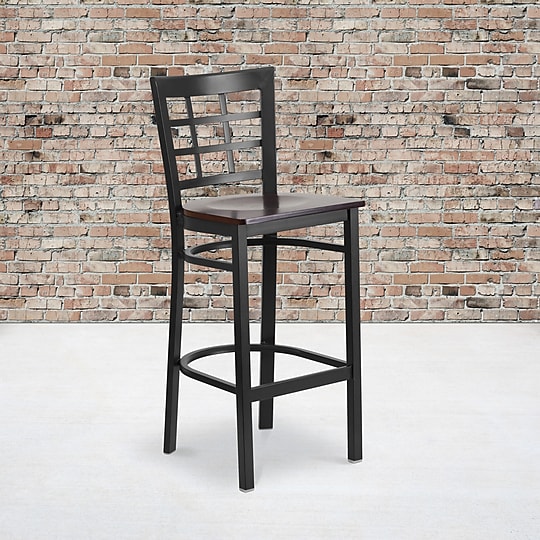 Flash Furniture HERCULES Series Traditional Metal Window Back Restaurant Barstool, Black/Walnut Wood (XU6R7BWINBARWAW)~#|#~sp81615443_sc7
