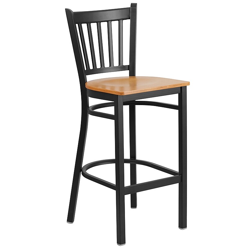 Flash Furniture HERCULES Series Traditional Metal Vertical Back Restaurant Barstool, Black/Natural Wood (XUDG6R6BVRTNATW) image 1