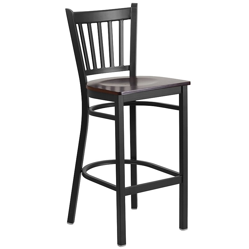 Flash Furniture HERCULES Series Traditional Metal Vertical Back Restaurant Barstool, Black/Walnut Wood (XUDG6R6BVRTWALW) image 1