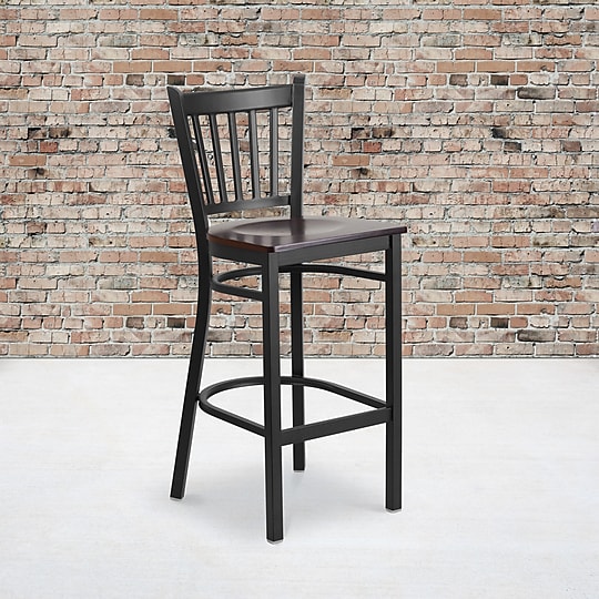 Flash Furniture HERCULES Series Traditional Metal Vertical Back Restaurant Barstool, Black/Walnut Wood (XUDG6R6BVRTWALW)~#|#~sp81615453_sc7