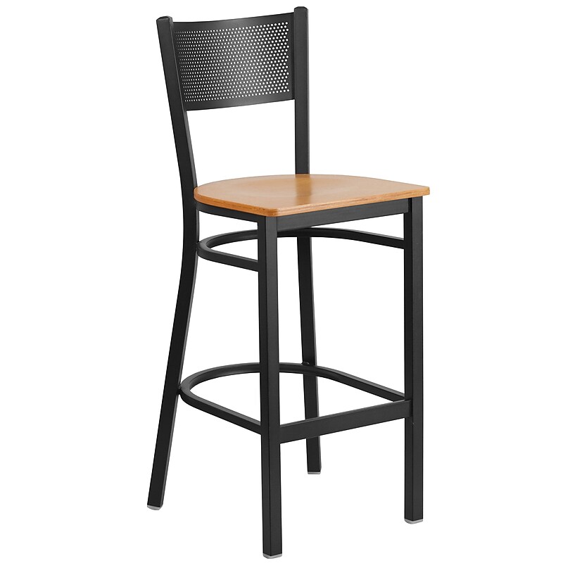 Flash Furniture HERCULES Series Traditional Metal Grid Back Restaurant Barstool, Black/Natural Wood (XUDG616GRDBNATW) image 1