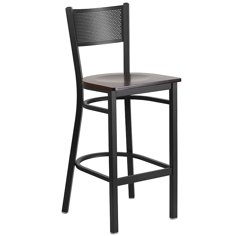 Flash Furniture HERCULES Series Traditional Metal Grid Back Restaurant Barstool, Black/Walnut Wood (XUDG616GRDBWALW) image 1