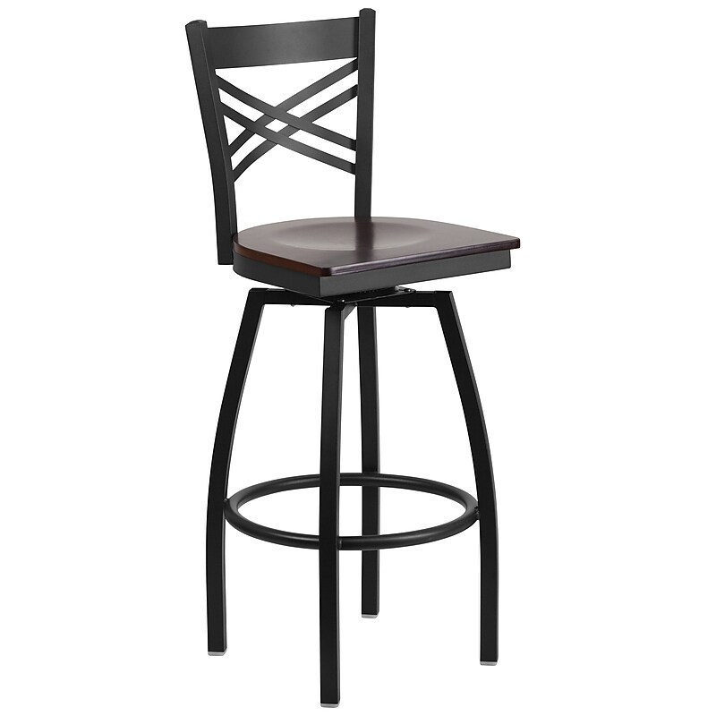 Flash Furniture HERCULES Series Traditional Metal X-Back Barstool, Black/Walnut (XU6F8BXSWVWAW) image 1