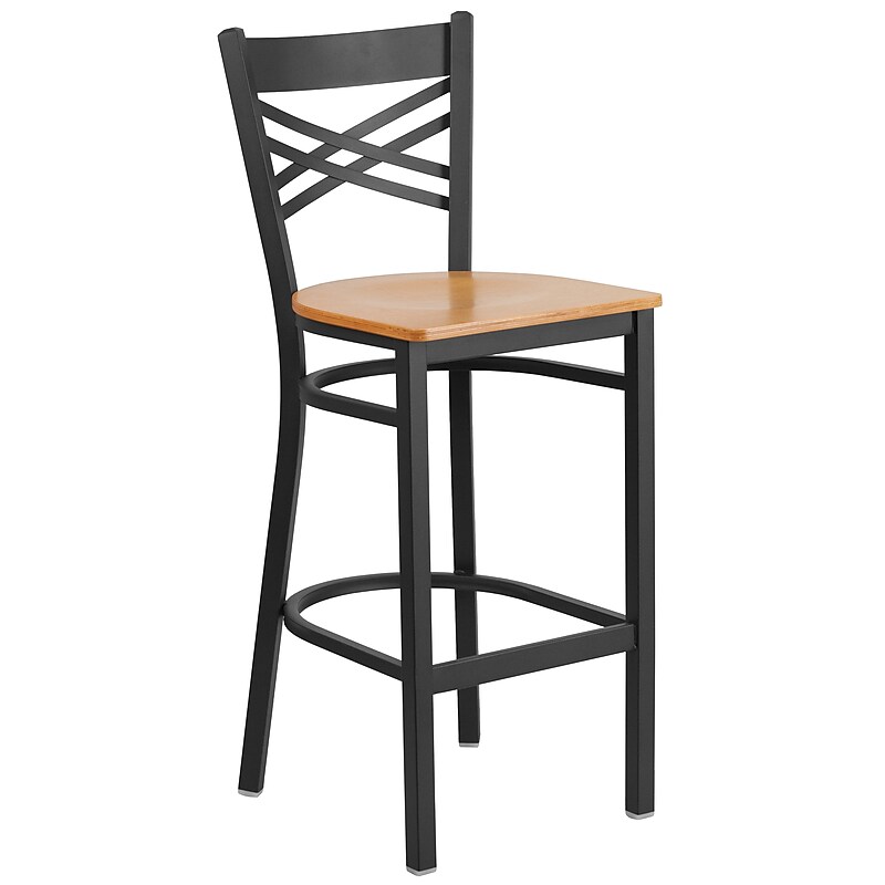 Flash Furniture HERCULES Series Traditional Metal X-Back Restaurant Barstool, Black/Natural Wood (XU6FOBXBARNTW) image 1