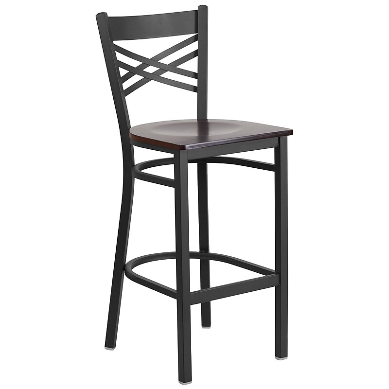 Flash Furniture HERCULES Series Traditional Metal X-Back Restaurant Barstool, Black/Walnut (XU6FOBXBARWAW) image 1