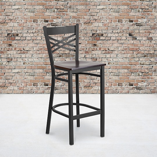 Flash Furniture HERCULES Series Traditional Metal X-Back Restaurant Barstool, Black/Walnut (XU6FOBXBARWAW)~#|#~sp81615513_sc7