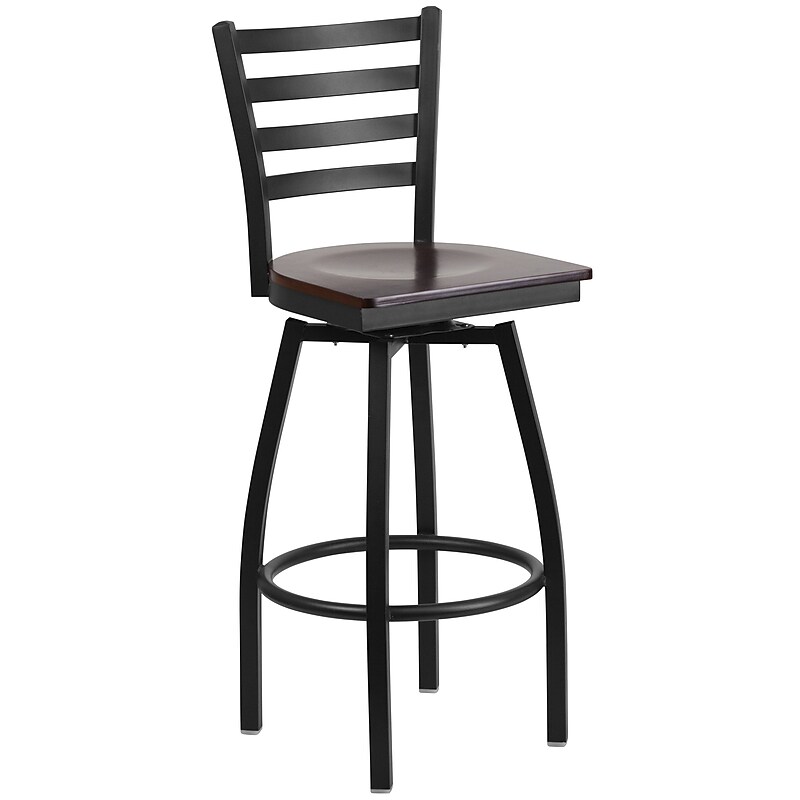 Flash Furniture HERCULES Series Traditional Metal Ladder Back Barstool, Black/Walnut (XU6F8BLDSWVWAW) image 1