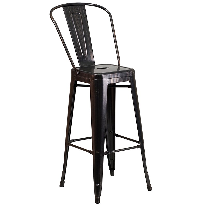 Flash Furniture Kai Contemporary Metal Slat Back Bar Stool, Black-Antique Gold (CH3132030GBBQ) image 1