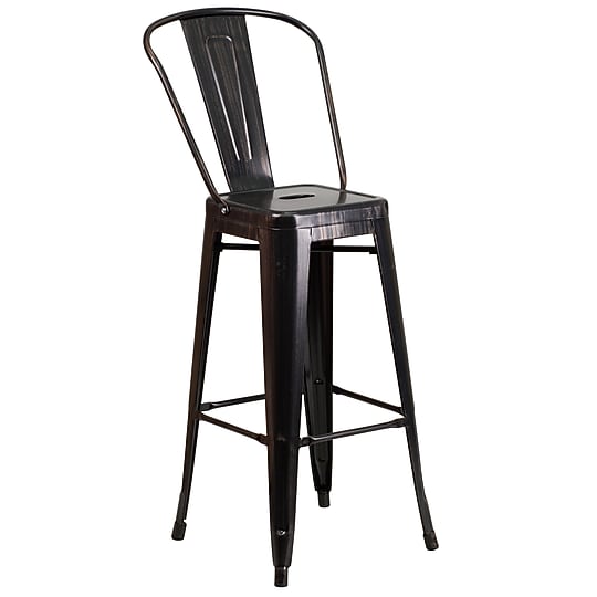 Flash Furniture Kai Contemporary Metal Slat Back Bar Stool, Black-Antique Gold (CH3132030GBBQ)~#|#~sp81615522_sc7