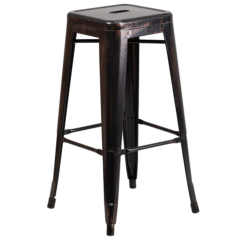 Flash Furniture Kai Industrial Metal Bar Stool without Back, Black-Antique Gold (CH3132030BQ) image 1