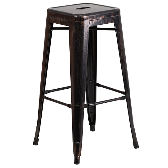 Flash Furniture Kai Industrial Metal Bar Stool without Back, Black-Antique Gold (CH3132030BQ)~#|#~sp81615560_sc7