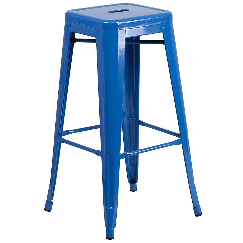 Flash Furniture Kai Industrial Metal Bar Stool without Back, Blue (CH3132030BL) image 1