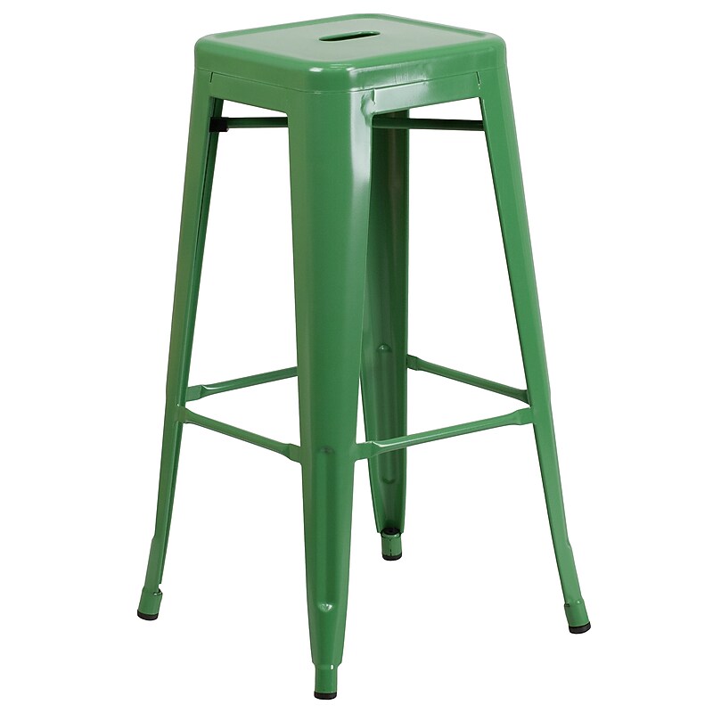 Flash Furniture Kai Industrial Galvanized Steel Barstool without Back, Green (CH3132030GN) image 1