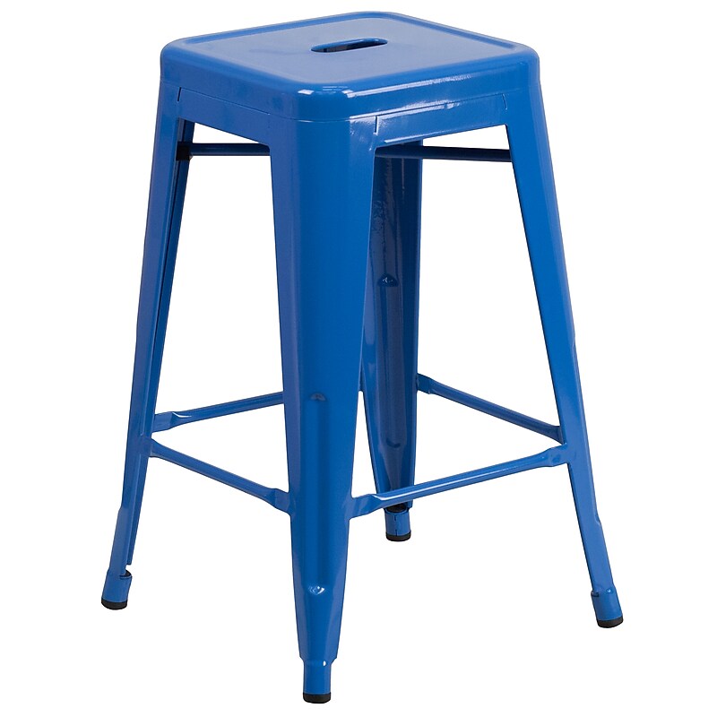 Flash Furniture Kai Industrial Galvanized Steel Counter Stool without Back, Blue (CH3132024BL) image 1