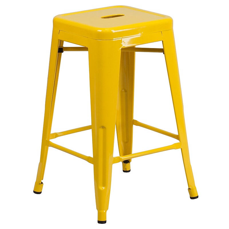 Flash Furniture Kai Industrial Galvanized Steel Counter Stool without Back, Yellow (CH3132024YL) image 1