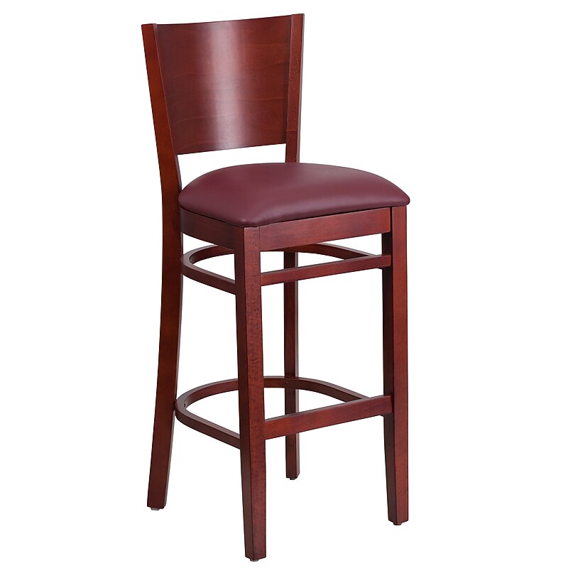 Flash Furniture Lacey Series Traditional Wood Full Back Restaurant Barstool, Mahogany Wood/Burgundy (XUDGW094BMABGV) image 1