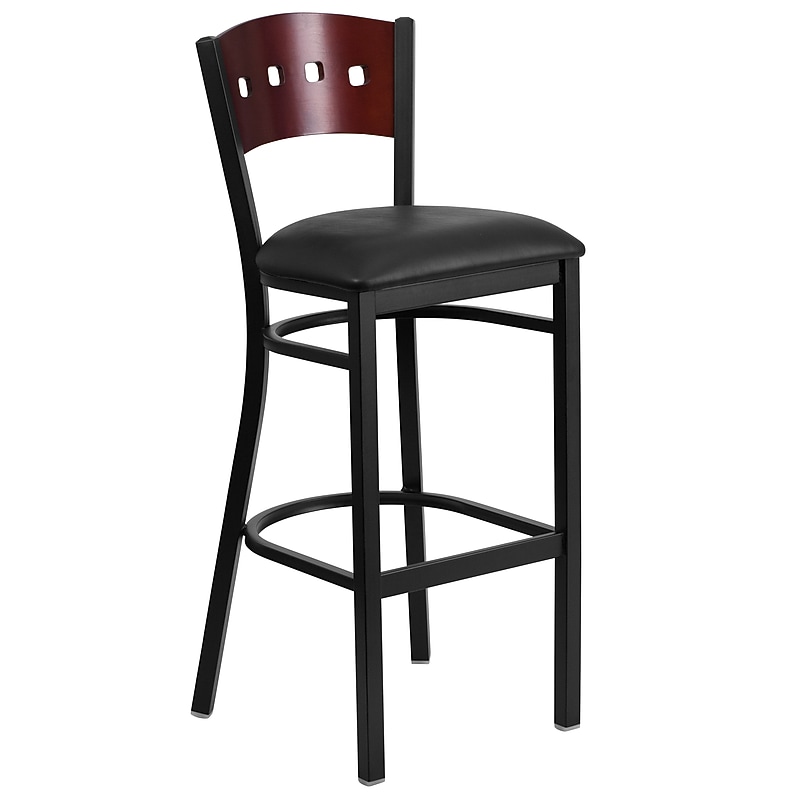 Flash Furniture HERCULES Series Traditional Metal Square Back Restaurant Barstool, Black/Mahogany Wood (XUDG515MAHBBKV) image 1
