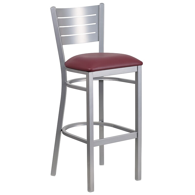 Flash Furniture HERCULES Series Traditional Metal Slat Back Restaurant Barstool, Silver/Burgundy (XUDG60402BBGV) image 1
