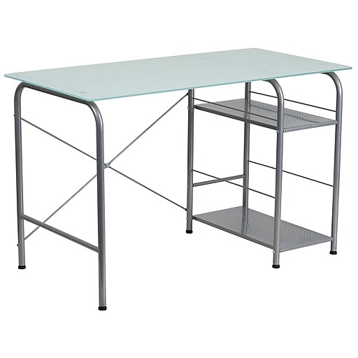 Flash Furniture 47" Glass Computer Desks Silk, White/Silver (NANWK086