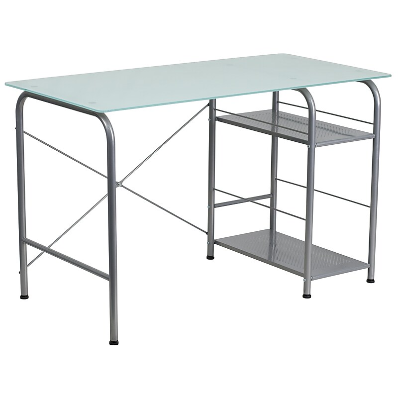 Flash Furniture 47" Glass Computer Desks Silk, White/Silver (NANWK086) image 1