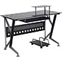 Flash Furniture Glass Computer Desk with Pull-Out Keyboard Tray and CPU Cart, Black~#|#~sp81615739_sc7