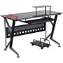 Flash Furniture Glass Computer Desk with Pull-Out Keyboard Tray and CPU Cart, Black~#|#~sp81615741_sc7