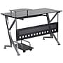 Flash Furniture Glass Computer Desk with Pull-Out Keyboard Tray and CPU Cart, Black~#|#~sp81615744_sc7