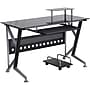 Flash Furniture Glass Computer Desk with Pull-Out Keyboard Tray and CPU Cart, Black~#|#~sp81615747_sc7