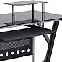Flash Furniture Glass Computer Desk with Pull-Out Keyboard Tray and CPU Cart, Black~#|#~sp81615748_sc7