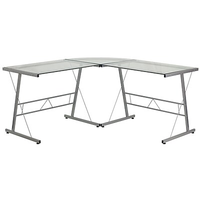Flash Furniture 84″ Glass L-Shape Computer Desk, Clear/Silver (NANCD22181) Simolary simolary.com