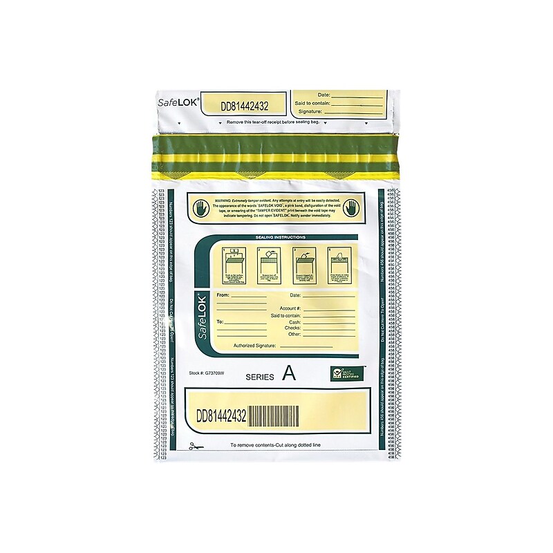 SafeLok Series A Deposit Bag, White, 100/Pack (585089) image 1