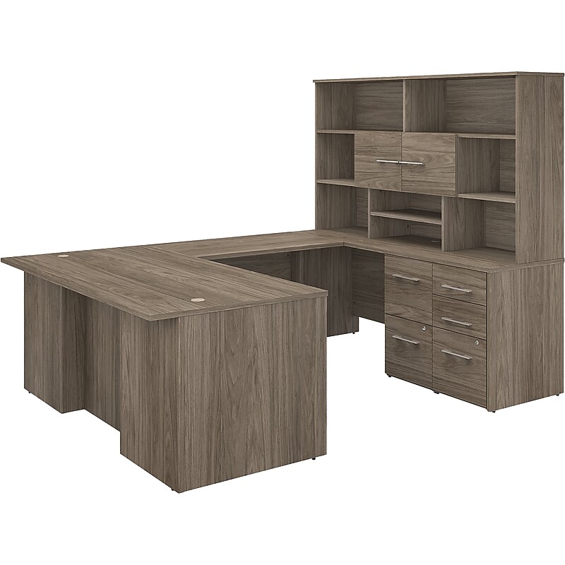 Bush Business Furniture Office 500 72"W U Shaped Executive Desk with Drawers and Hutch, Modern Hickory (OF5003MHSU) image 1