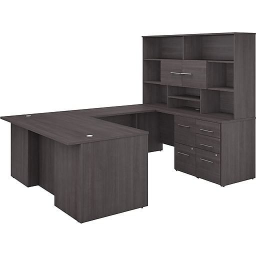 Armario De Almacenamiento Bajo Bush Business Office 500 - Gris Tormenta, 45x21x24 Pulgadas - Con Cajones Y Estantes Ajustables
