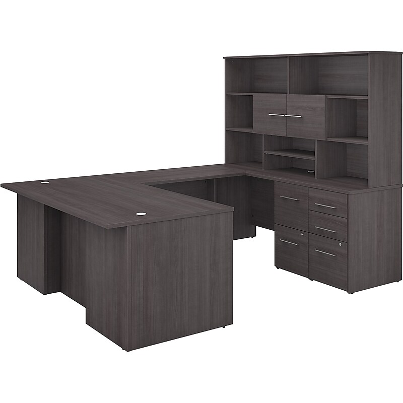Bush Business Furniture Office 500 72"W U Shaped Executive Desk with Drawers and Hutch, Storm Gray (OF5003SGSU) image 1